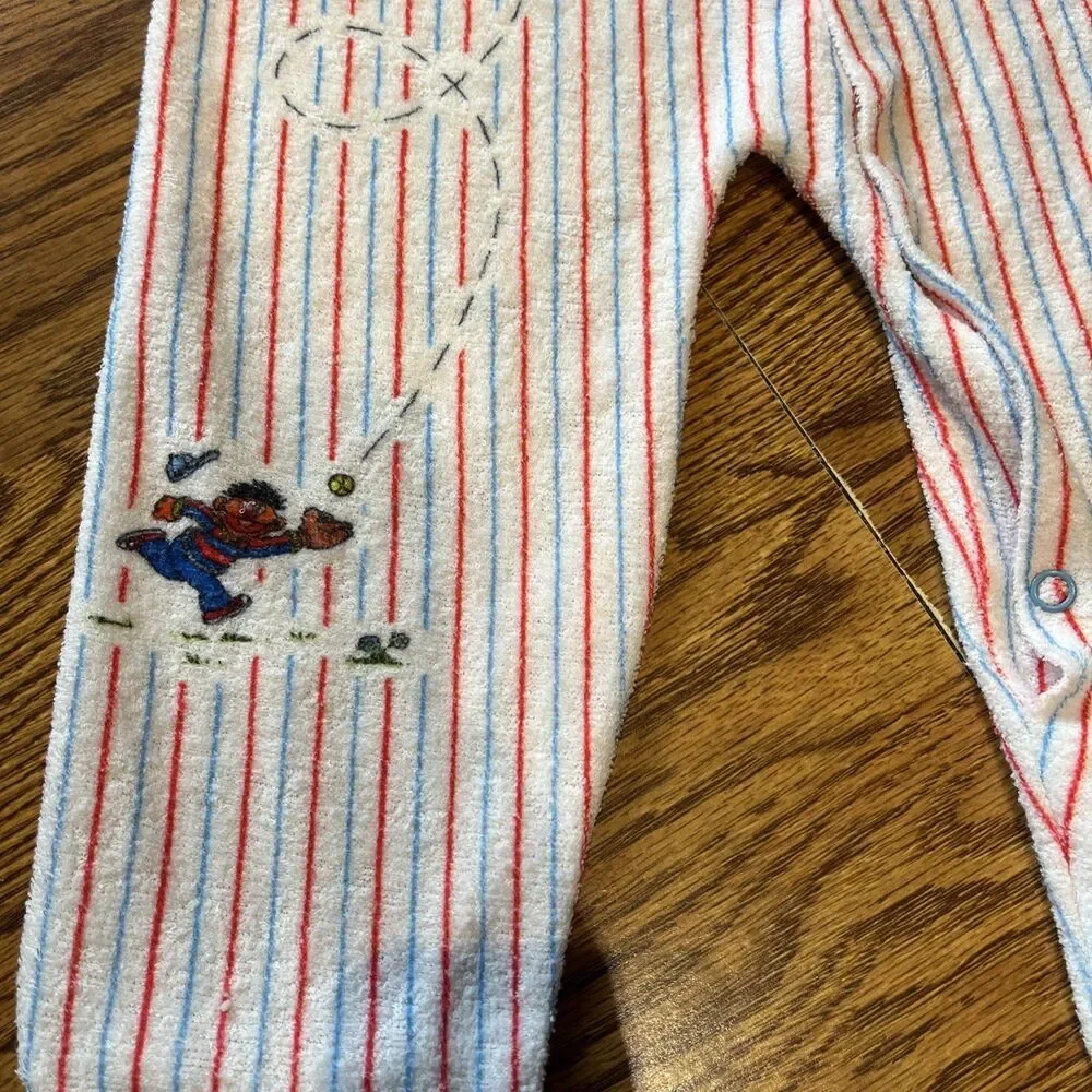VTG Baby Sesame Street Baseball Terry Footy Pajamas Size 1 18.5-23 Lbs. JC Penny